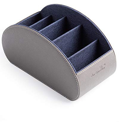 SANQIANWAN Fernbedienungshalter für Aufbewahrungsbox aus PU-Leder, Fernbedienungshalter mit 5 Fächern für TV-Receiver, DVD, Schreibtisch, Stift, Küche, Badezimmer, Make-up (grau)