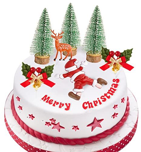 8 Stück Weihnachten Tortendeko Weihnachtsmann Tortenfigur Hirsch Beere Tortenaufsatz und Mini Weihnachtsbaum für Weihnachten Kuchendekoration Tisch Ornamente Weihnachtsdekoration usw.
