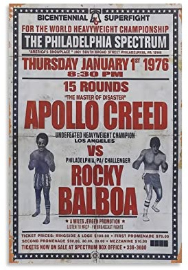 HAPPOW Motivierendes Vintage-Poster, Motiv: Rocky Balboa vs Apollon, dekoratives Gemälde, Leinwand, Wandkunst, Dekoration für Zuhause, Schlafzimmer, Dekoration, Poster, 40 x 60 cm