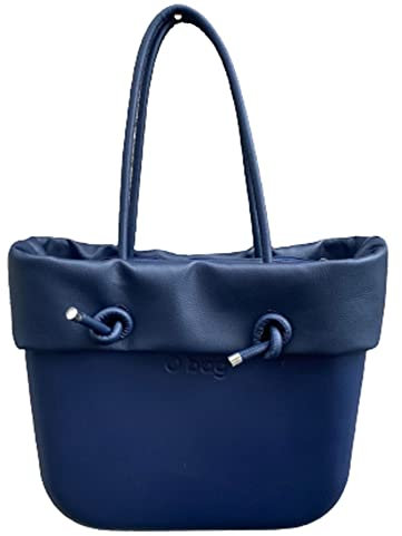 Tasche O große blaue Tasche mit langem Griff mit Tasche und blauem Kunstlederrand, blau, 31x39x14cm