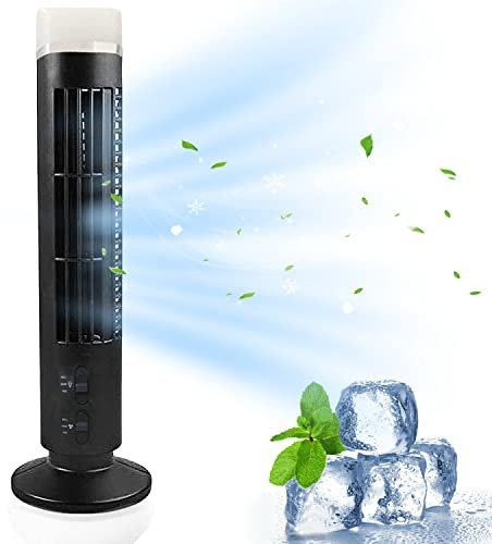 Uaste Portable Tower Fan - Bladeless Tower Cooling Fan - USB Charging - 2 Wind Speed Modes - Mini Standing Air Conditioner - Ideal for Home, Bedroom, Indoor, Desktop, and Office Use (Black) (MAC-705)
