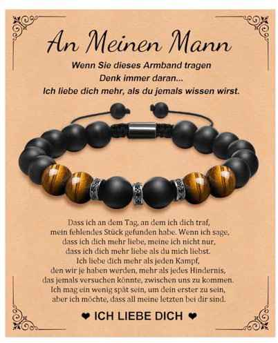 XUANPAI Tigerauge Armband für Männer, 10mm Naturstein Armband Yoga Perlen Achat Elastische Armbänder Herren Armbänder Set Geburtstagsgeschenk für Männer Papa-Sohn-Ehemann-Freund (Mann)