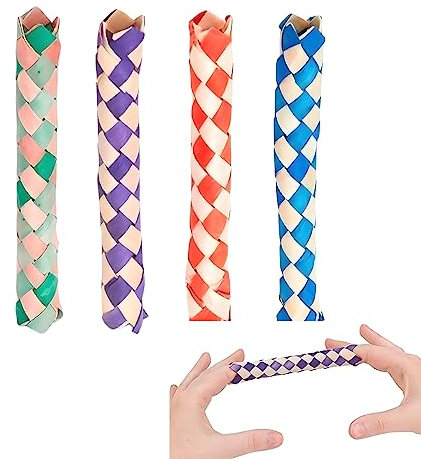 PLABBDPL 4 Stück Klassische Chinesische Holz Fingerfalle in Sortiert Farben Holz Finger Falle Spielzeug für Geburtstag Party Trick Mitgebsel