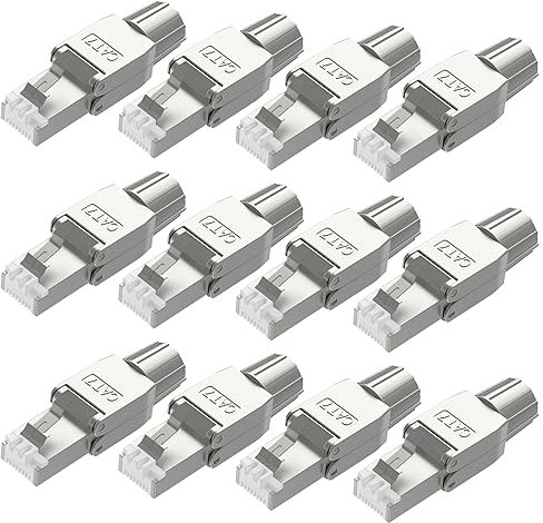 VCELINK RJ45 Stecker Werkzeuglos für Verlegekabel Cat7 Cat6A Netzwerkstecker Werkzeuglos Feldkonfektionierbarer LSA Geschirmt 10 Gbps 600MHz, 12 Stück