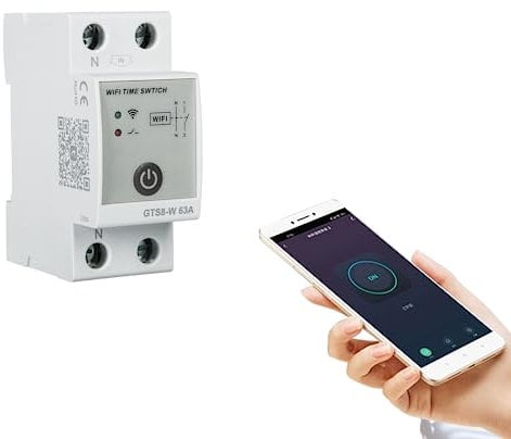 Jadeshay Interruttore WiFi Temporizzatore 220V Interruttore Orario Intelligente Interruttore Telecomando Casa Relè Timer Intelligenti Controllo Remoto tramite Tuya APP AC220V 2P 63A GTS8-W