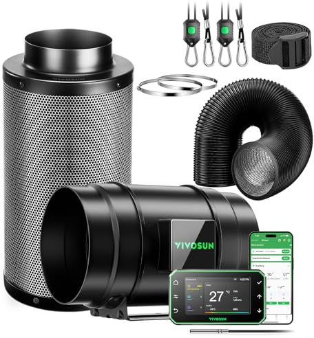 VIVOSUN Smart Rohrventilator 200mm Abluftset E42A+ Controller AeroZesh G8 | 1232m³/h WiFi Thermo-Hygro-Steuerung, Aktivkohlefilter, Abluftrohr, Inline Belüftungssystem für Growzelt, Wachstumszelte