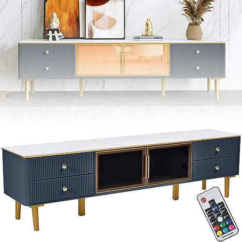 kubeier Mobile TV Moderno Mobile TV con Effetto Marmo e venature del Legno, Illuminazione a LED, Mobile TV con 2 Ante e 4 cassetti, 170 * 37 * 47,5 cm