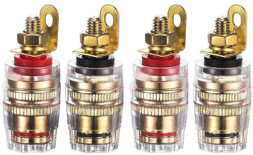 RUNCCI-YUN 4 Stück 24-k vergoldet Lautsprecher Klemme Binding Post Bananenstecker-Buchsen 4 mm Banana Plug für Verstärker Lautsprecher Terminal Wandplatte