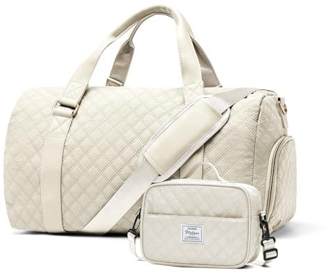 Reisetasche Damen mit Schuhfach, Reisetaschen Handgepäck Reise Tasche Weekender Duffle Travel Bag Sporttasche Wasserdicht Kliniktasche Geburt mit Schuhfach & Nassfach -Beige
