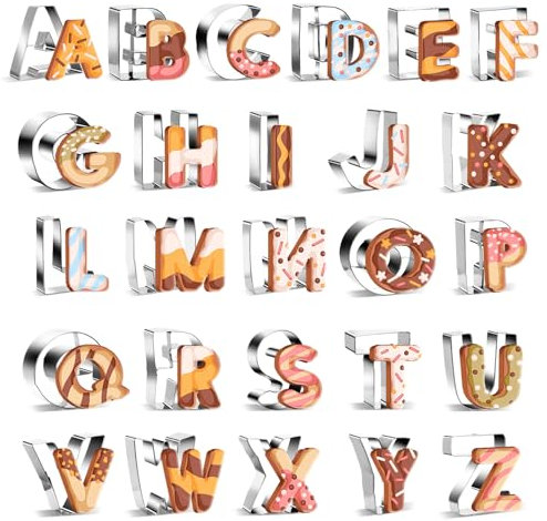 Realand 26Pcs Large 2.6in Alphabet Letter Cookie Cutters Shapes - Stainless Steel Abc Cookie Cutters Set Metal Fondant Biscuit Tools for Christmas Birthday Holiday Cake Baking