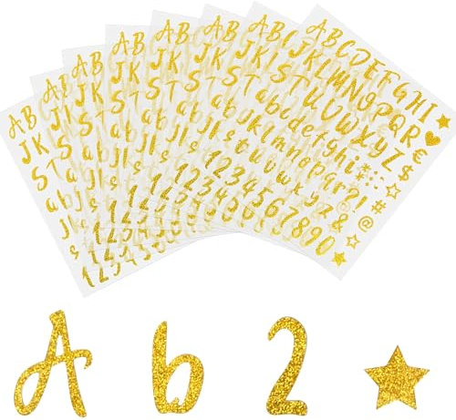 8 Blätter Zahlen Aufkleber Buchstaben Aufkleber Gold Glitzern Klebebuchstaben, Selbstklebende Zahlen Sticker Hochzeit Schrift Aufkleber Personalisiert Für Schilder, Postfach, Diy Scrapbooking