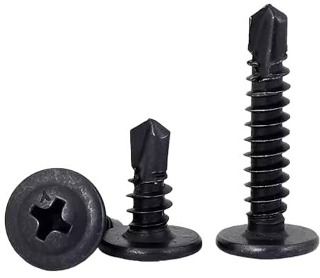 FandWay 100 Pièces M4.2 x 38 mm Vis Autoperceuse,Vis Tête de Réglage Modifiée, Vis Autotaraudeuses à Tête, Vis à Tôle Cruciformes en Acier Carbone Oxyde Noir Pour Tôle Dacier, Aluminium, Bois.