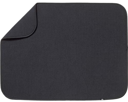 S&T INC. Tapis d'égouttage pour plan de travail de cuisine en microfibre très absorbant pour vaisselle, ustensiles, casseroles et poêles, taille XL, 45,7 x 61 cm, noir