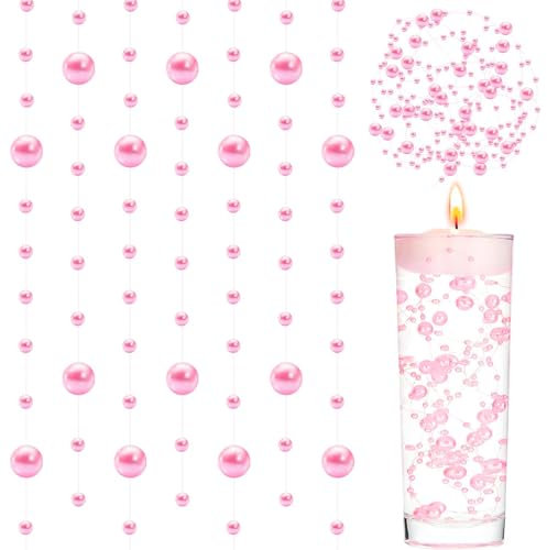 KSJEHW Deko, Schwimmende Kerzen, Perlenschnur, Goldene Hochzeit Deko, Haarschmuck Hochzeit, Schwimmkerze, Kerze Silber, Geeignet Für Vasenfüller, Hochzeiten, Tischdekorationen(Rosa, 5M)