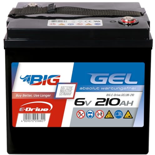 BIG E-Drive GEL Traktionsbatterie: Ideal für Rehatechnik, E-Scooter, Außenborder, Hebebühnen, Fördertechnik, Aufzüge, Robotik, FTS, Industrie, DC-Stromversorgung (6V - 210Ah)