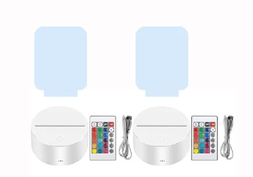 B BachVibes LED-Sockel, 3D-Nachtlicht, verstellbarer Sockel, 16 Farben, mit Fernbedienung und USB-Kabel, für Schlafzimmer, Café, Restaurant, inklusive Methacrylat (Weiß, 2)
