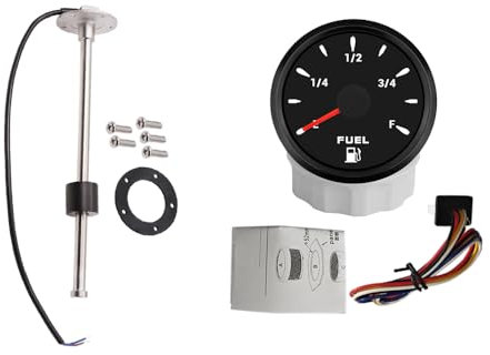 ELING 52 mm Kraftstoffstand Messgerät 0–190 Ohm Signal mit 7 Farben Hintergrundbeleuchtung mit 500 mm langer Kraftstoffstand Sendeeinheit 5 Loch Montage für Auto Motorrad Boot