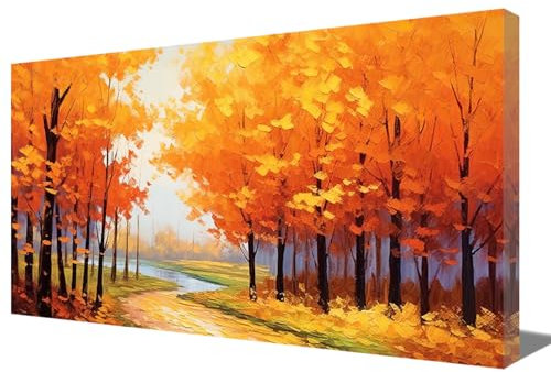 ZQQART Große Landschaftswanddrucke Birkenwaldbild abstraktes Wald Naturlandschaftsgemälde für Wohnzimmer Schlafzimmer Büro Wanddekoration gerahmt (Herbstwald,45x90cm)