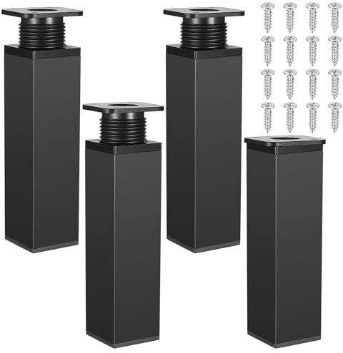 4 Pcs Aluminum Alloy Adjustable Cabinet Legs, Height 0-20mm, Black for Desk/Sofa/Furniture/Cupboard/Table/Bed/Cabinets