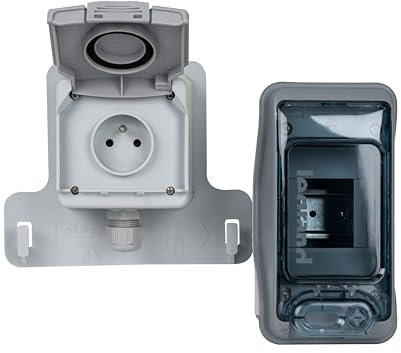 Prise de Recharge IP54 pour Voitures électriques, avec Interrupteur FI/LS 20A, Prise française (Prise+ 2 Modules Coffret)