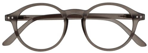 OPULIZE REY Reading Glasses - Retro Round Frame - Matt Grey - Mens Womens - Spring Hinges - R56-7 - +3.00