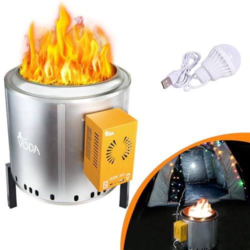 VODA Rauchfreie Feuerstelle, 38,1 cm, Outdoor-Feuerstelle mit patentiertem wärmebetriebenem Generator zum Aufladen von Handys & Beleuchtungsstromversorgung, rauchfreie Feuerstelle mit Tragetasche für