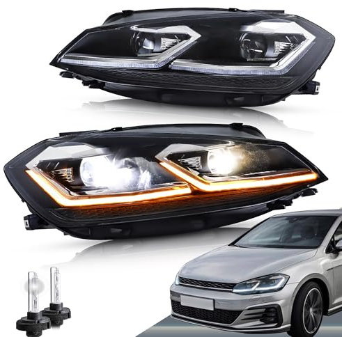 VLAND Scheinwerfer Kompatibel für Golf 7 facelift/Golf 7.5 MK7.5 halogen 2017-2020 (Nicht für Golf MK7/GTI/GTD/R), Mit E-Prüfzeichen,1 Satz (Silber + D2H)