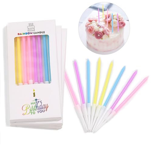 SHSMPXOY 24 Stück Geburtstagskerzen, Tortenkerzen für Kuchendekorationen, Dünne Lange Bunte Geburtstagskerze Mit Haltern Für Geburtstagskerzen, Partys, Hochzeiten, Partydekorationen, Ostern