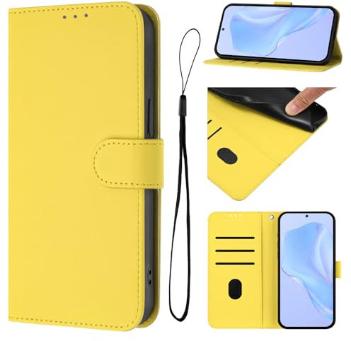 Wuhaizher for Samsung J6 2018 Phone Case Solid Color Shockproof Folio Flip Leather Wallet Case with Card Holder Kickstand Magnetic Silicone Bumper Cover for Samsung Galaxy J6 2018, Yellow