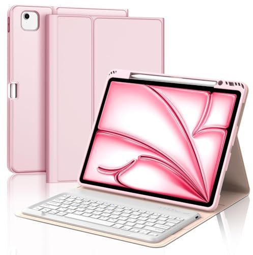 IVEOPPE Tastatur für iPad Air 13 (2025/2024), Hülle mit Tastatur für iPad air 13 Zoll M3/M2, Magnetisch Bluetooth QWERTZ Keyboard für Air 13 2025 M3/2024 M2, Rosa
