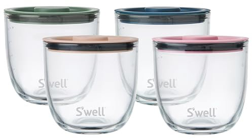 S'well 16oz Glass Prep Bowl Set of 4 For Easy Meal Prep, Vintage Pastels, Made From Durable Tempered Glass