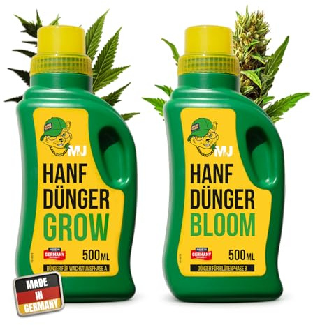 Mari & Juan Cannabis Dünger Set 2×500 ml inkl. LongPapers – Grow & Bloom Dünger für Hanf – NPK-Dünger für Indoor & Outdoor – für Sativa & Indica – mineralisch & hochkonzentriert