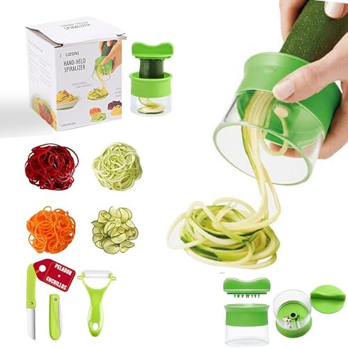 Espirilizador Calabacines Manual-Cortador de Verduras para hacer Espaguetis de calabacin- Pelador Calabacin Espagueti de Regalo y Dos Cuchillos