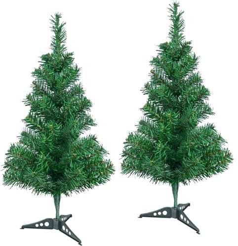 MOLVCE Weihnachtsbaum Künstlich 60 cm (Ø ca. 30 cm), Künstlicher Grüner Tannenbaum mit 70 Zweigen und Kunststoffsockel, Schwer Entflammbarer PVC Klein Weihnachtsbäumchen 2 Stück Weihnachtsbau