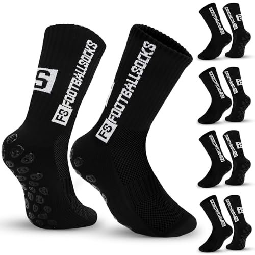 JUNEBRUSHS Football Socks, 4 Paar Fußball Socken 35-39 Fussball Socken Herren Grip Socken Fussball Rutschfeste Stoppersocken für Männer Fußball Sachen Fußball Zubehör (Schwarz)