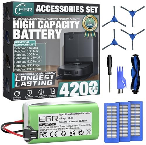 EGR 4200mAh Battery Replacement Compatible with eufy Robovac Replacement parts for RoboVac 11s Max, 15C Max, 30C Max, G10, G10Hybrid, G30, G30 Edge,G30 Hybrid, G30 Verge, G15, G20, G20 Hybrid