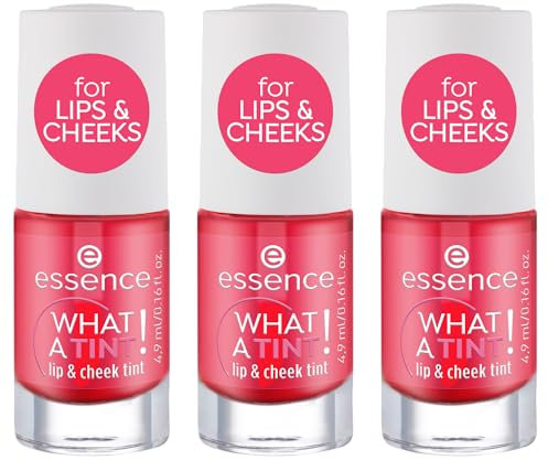 essence WHAT A TINT! lip & cheek tint, Rouge, Nr. 02, Rot, langanhaltend, sofortiges Ergebnis, natürlich, vegan, ölfrei, ohne Parabene, Nanopartikel frei, 3er Pack (3x4.9ml)