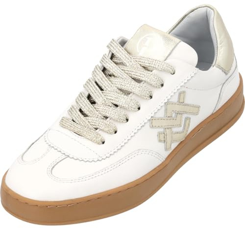 Palado Damen Sneaker Bonefee - modische Turnschuhe aus Leder - elegant und bequem - vielseitiger sportlicher Look Weiß/Gold UK4,5 - EU37