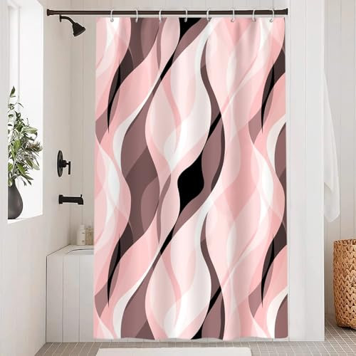 Uiiooazy Rideau Douche Rose, Rideau de Douche Anti Moisissure Abstrait Rayures Rouge Rayé Rideaux de Baignoire Tissu Imperméable Lavable Polyester Rideaux Salle de Bain avec 8 Crochets 120x180cm