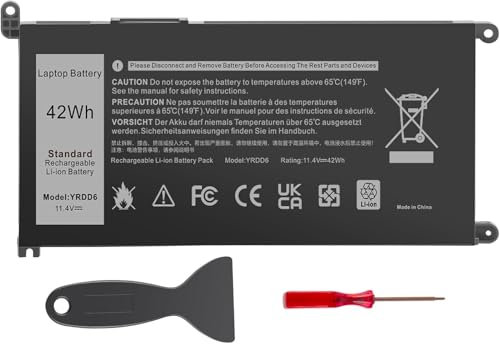 JIMACRO YRDD6 Laptop Battery Compatible with Dell Inspiron 3480 3481 3482 3501 3502 3580 3590 5481 5485 5590 5591 7586 Vostro 3580 3581 3582 5481 5581 5490 5590(11.4V/42Wh)