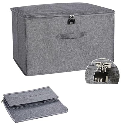 Lockable Storage Box,Collapsible Storage Boxes With Lids Fabric,Combination Lock Box,Stackable Cubes Lock Boxs For Wardrobe,T-Shirts,Clothes,Scarves,Small Toy(Grey/40 * 30 * 21cm)