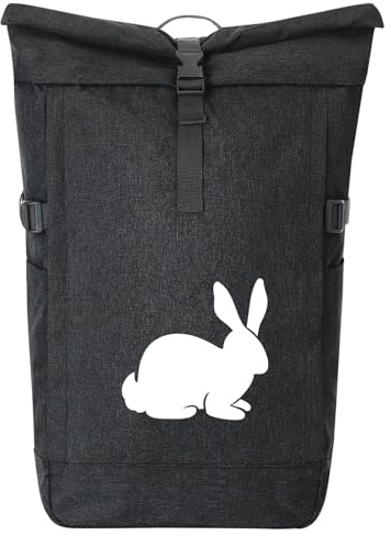 Huuraa Kurierrucksack Hase Kaninchen Silhouette 30-44 Liter Black Melange Fairtrade Rolltop Rucksack Geschenkidee