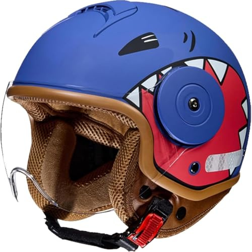 Caimcie Casco de Moto para Niños, Casco de Scooter Jet con Visera, Casco Bonito para Niñas y Niños de 5 a 12 Años, Tamaño 48-58 cm, Color E
