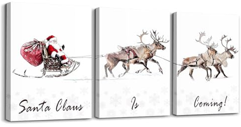 Homewish Leinwand Bilder Weihnachts Wanddeko Rentier Schlitten Weihnachtsmann Leinwandbilder Winter Ski Elch Hirsch Wildtier Bild Auf Leinwand Ästhetisch Weihnachts Wandgemälde Wohnzimmer 40x30cmx3Stk