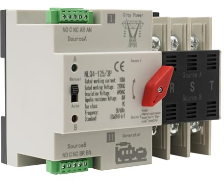 Interrupteur de transfert automatique 63 A 2P 220 V - Double bloc d'alimentation - Disjoncteur à double transfert - Contrôleur 2 voies (3P/100 A)
