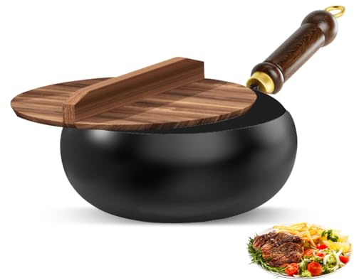 Piashow Padella in ferro forgiato, padella in ferro forgiato a mano, padella non rivestita, grande padella in ferro, 27 x 14 x 27 cm