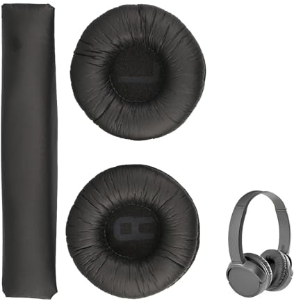 Almohadillas Auriculares para JBL Tune 570BT/520BT/510BT/E40BT/T500BT/T450BT/JR300BT/JR300/JR310BT/JR310 70mm Almohadillas de Repuesto Cascos con cojín de Haz de Cabeza, Esponja Suave y Cuero PU Negro