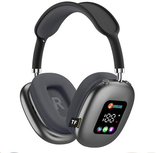 Wireless Headphones with Smart Display,Over Ear Headphones Bluetooth 5.4,30H Playtime,TF Card Music Player,HD Visual Control for Effortless Use,Noise Cancelling Headphones for Travel, Workout, Office