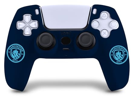 Head Case Designs Sous Licence Officielle Manchester City Man City FC Bleu Logo De Crête Bleu Foncé Coque Skin en Silicone pour Manette de compatible avec PS5 Sony DualSense Controller