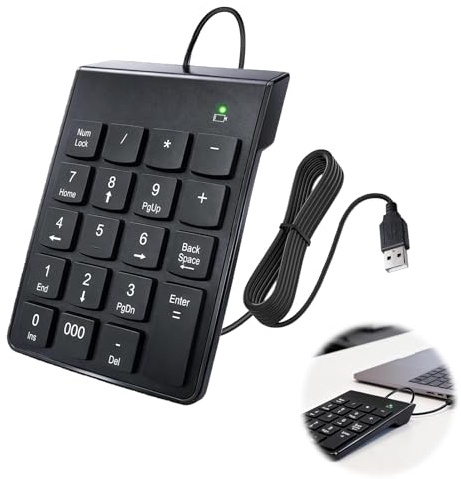 Teclado Numérico USB 19Teclas Teclado Numérico Portátil para PC Portátiles | Ordenador Numpad Ultradelgado Mini Teclado Portátil de Contabilidad Financiera Extensiones Teclado,Cálculo de Números Oficina